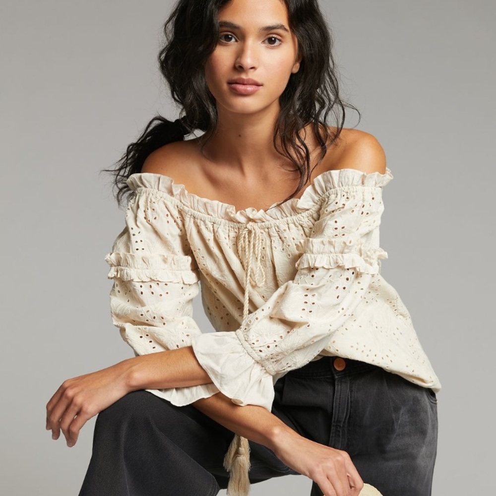 Anthropologie Jane eyelet lace off-the-shoulder blouse